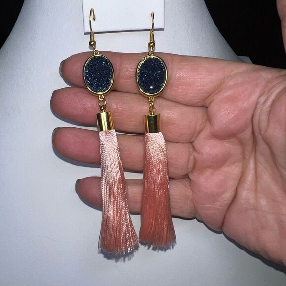 Boho Drusy Tassel Earrings - Picture 3 of 9